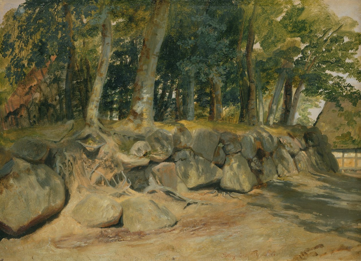 A kőfal Sottorfban, 1839 (olaj, papír, kártya) alkotó: Jacob Gensler