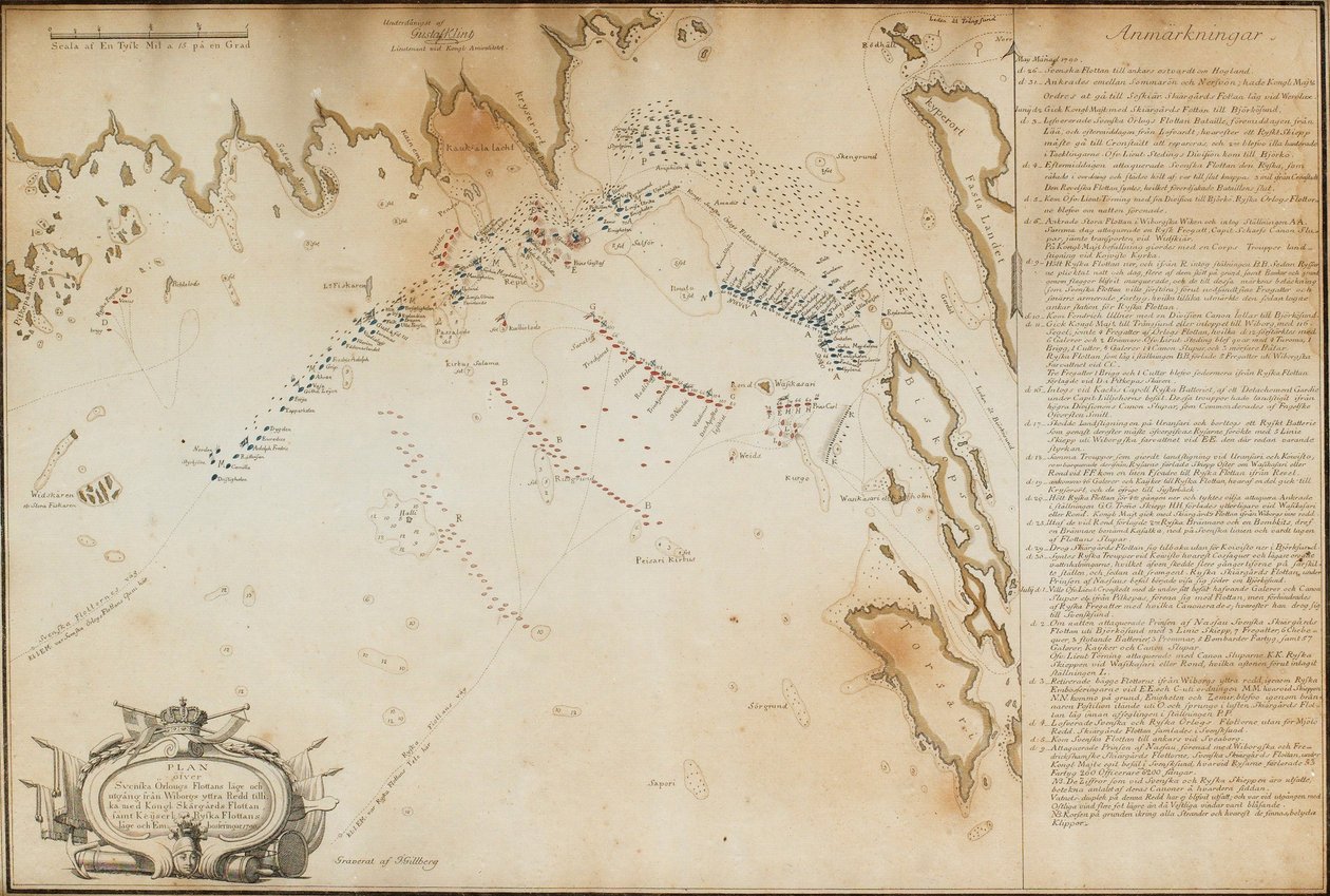 A Viborg-öböli csata, 1790. évi térkép, 1790 alkotó: Jacob Gillberg