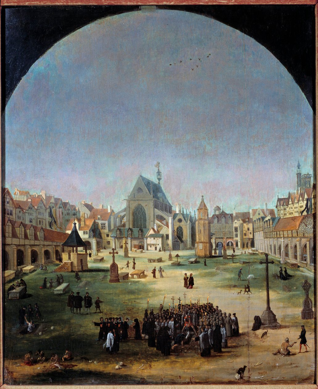 az Ártatlanok temetője és tömegsírja I. Francois uralkodása alatt Grimer Jakob festménye (1526-kb. 1589) alkotó: Jacob Grimmer