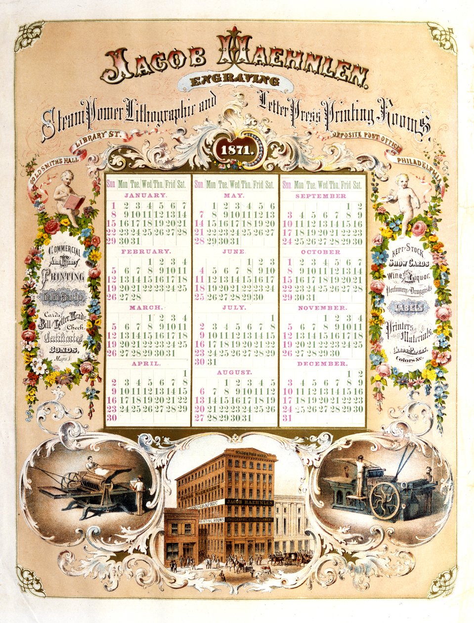 Jacob Haehlen Engravers - Naptár 1871-re, 1871 (litográfia) alkotó: Jacob Haehnlen