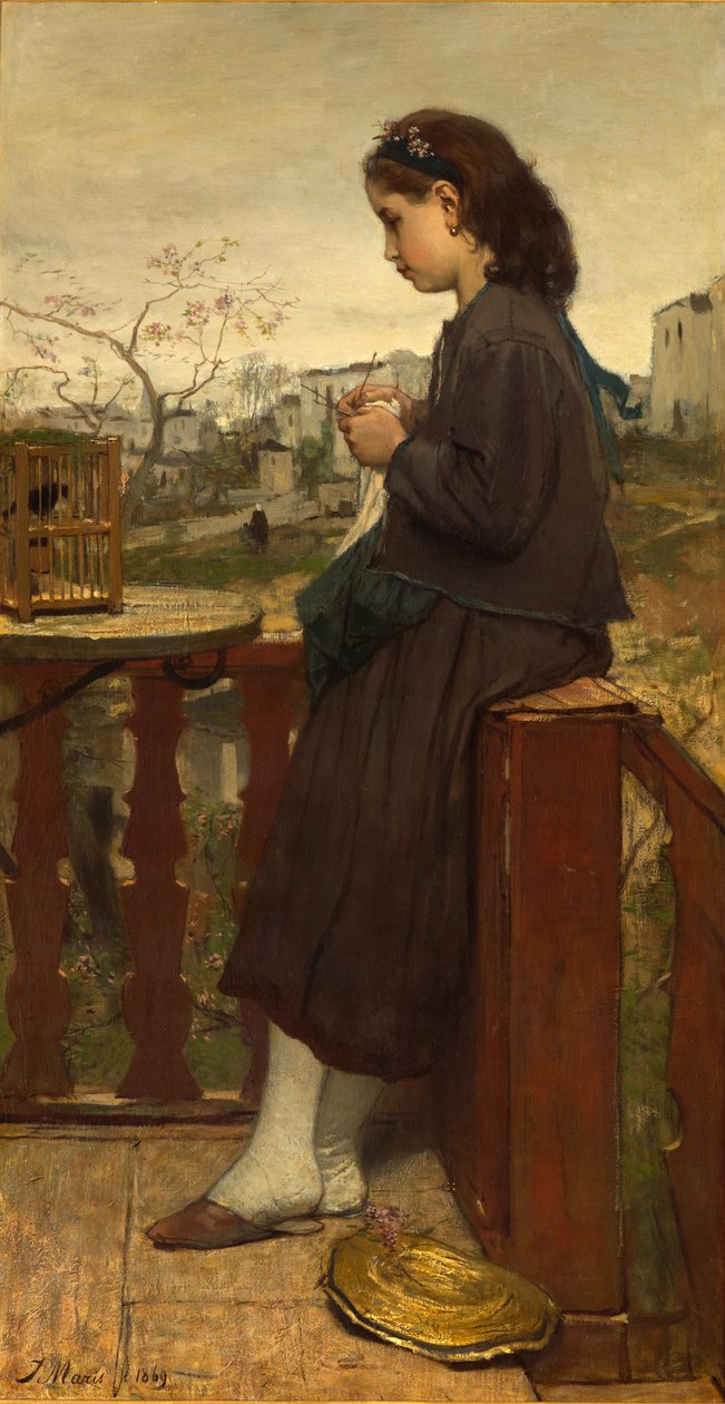 Kötögető lány az erkélyen, Montmartre, 1869 alkotó: Jacob Henricus or Hendricus Maris