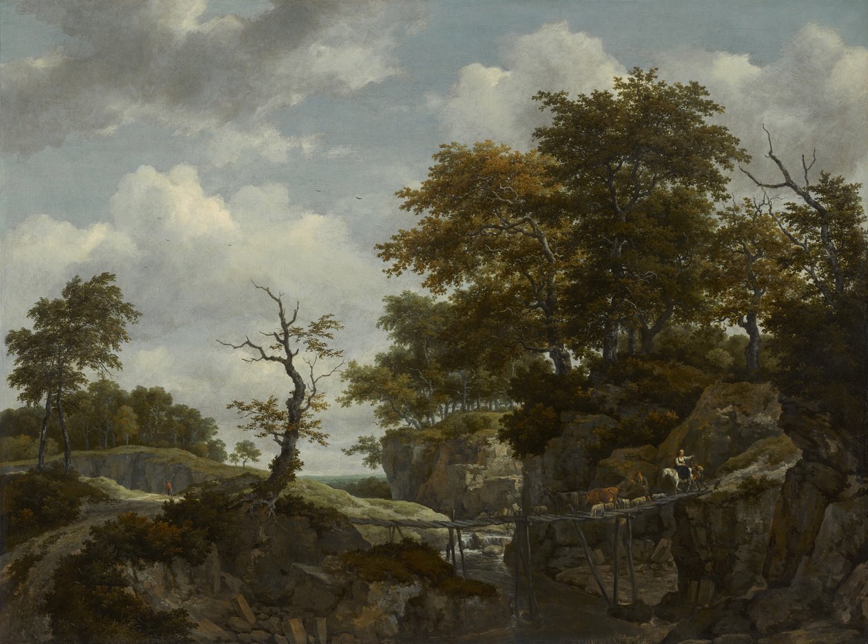 Táj híddal, szarvasmarhával és alakokkal, 1660 körül alkotó: Jacob van Ruisdael