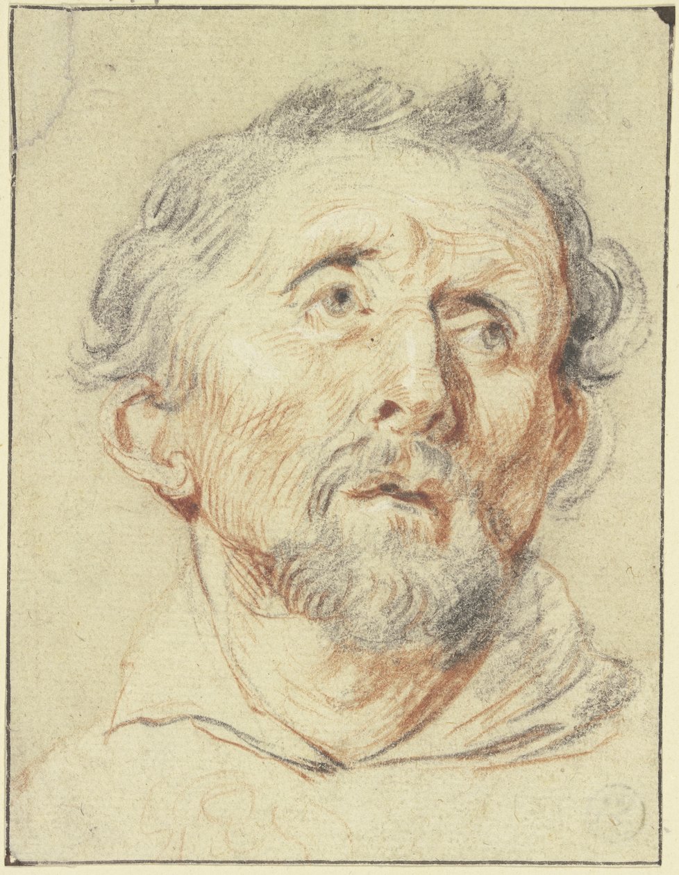 Idős férfi elölről, felfelé tekintve alkotó: Jacob Jordaens