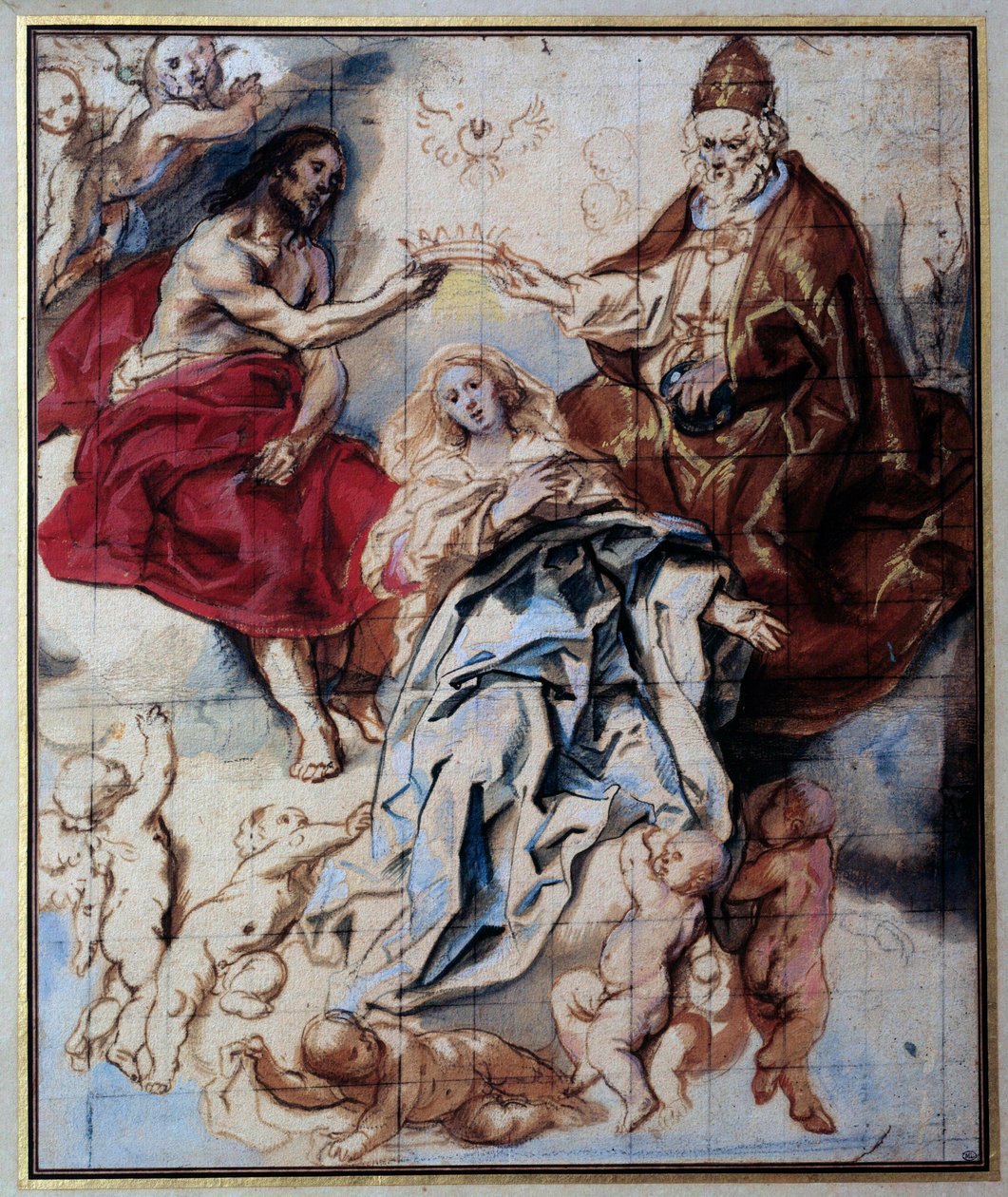 Szűz koronázása a Szentháromság által Jacob Jordaens akvarell és gouache (1593-1678) 17. századi v. 0,46x0,38 m Párizs, Musee du Louvre alkotó: Jacob Jordaens