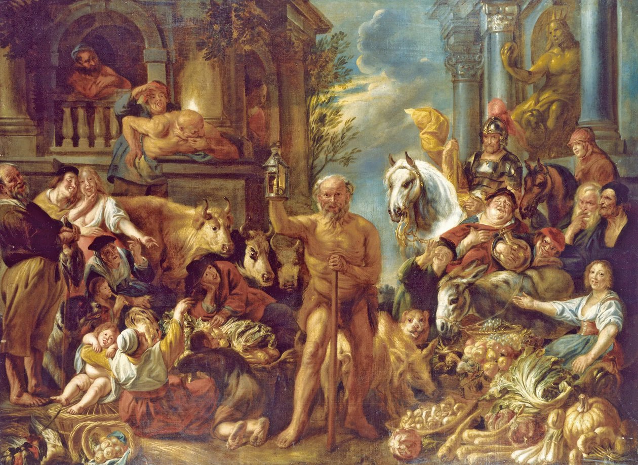 Diogenész keres egy becsületes embert alkotó: Jacob Jordaens