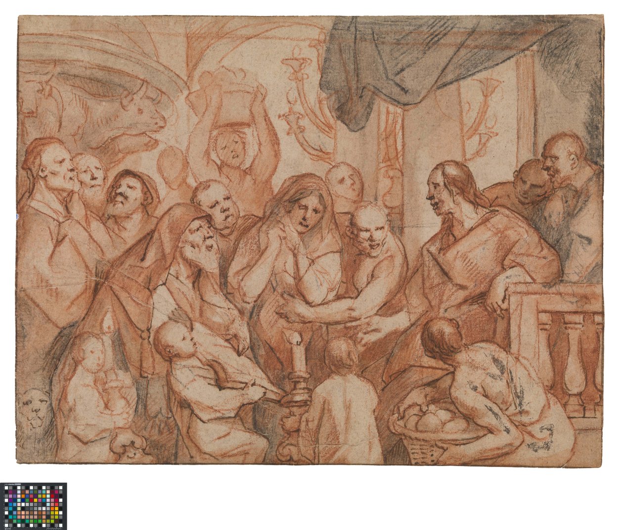 holland: Krisztus és a házasságtörő asszony, előkészítő vázlat, hátoldal: Krisztus elfogása alkotó: Jacob Jordaens