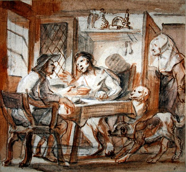 Ézsau eladja elsőszülöttségi jogát Jákobnak (fekete-vörös kréta, toll és barna tinta, barna mosás, fehérrel megerősítve) alkotó: Jacob Jordaens