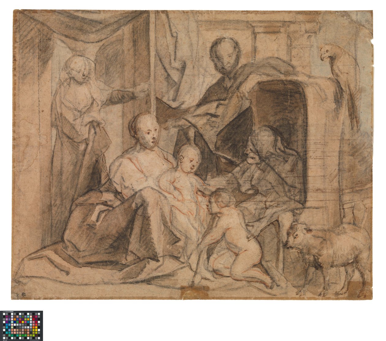 Német: A Szent Család Erzsébettel és Keresztelő Szent Jánossal (hátul: ajtó, ajtónyílás és Hermész)
Holland: De Heilige Familie met Elisabeth en de kleine Johannes (keerzijde: Deur, deuropening en Hermes) alkotó: Jacob Jordaens