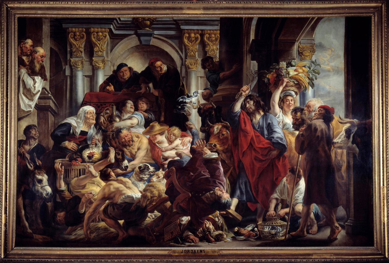 Jézus kereskedőket kerget a templomból Jacob Jordaens festménye (1593-1678) 17. századi nap. 2,88 x 4,36 m. . alkotó: Jacob Jordaens
