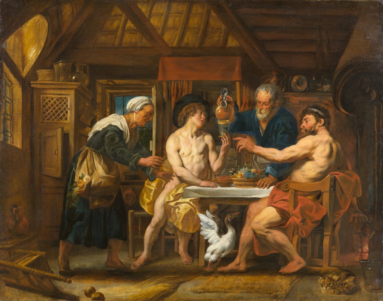 Jupiter és Merkúr Philemon és Baucis házában, 1645 körül (olaj, vászon) alkotó: Jacob Jordaens