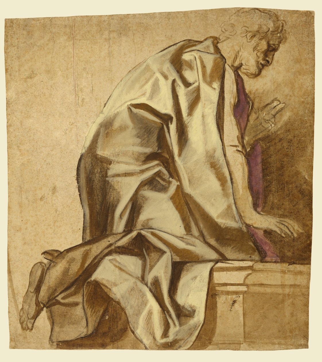 Térdelő férfi, jobbra néző (recto); alakok vázlatai (verso) alkotó: Jacob Jordaens