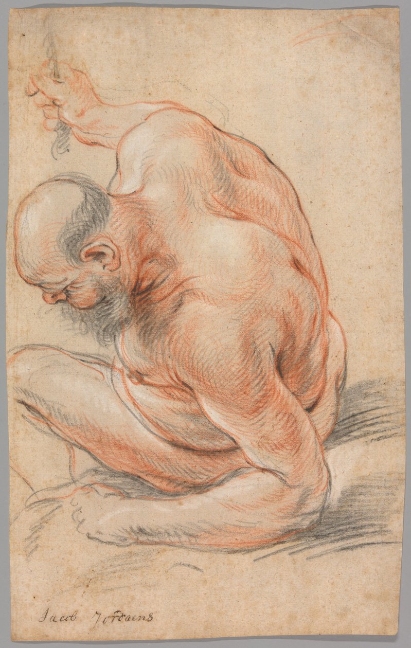 Meztelen öregember ül, alkarjára támaszkodva, balra néz alkotó: Jacob Jordaens