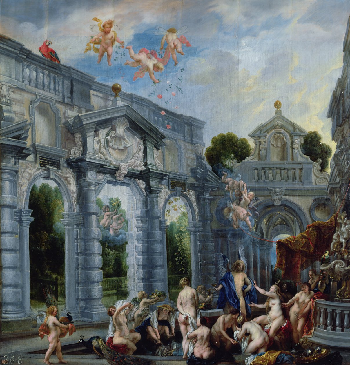 Nimfák a szerelem kútjánál, 1630 körül (olaj, vászon, tábla mögött) alkotó: Jacob Jordaens