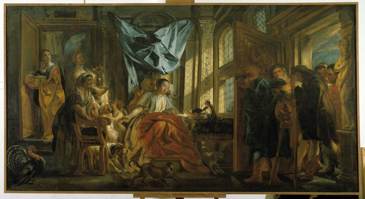 Penelope. Ulysses felesége, aki a férjére vár, taszítja tetteseinek előretörését, és folytatja a kárpitját. Jacob Jordaens (1593-1678) festménye. Musee Granet, Aix en Provence. alkotó: Jacob Jordaens