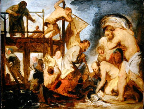 Vázlat: Szent Péter, aki a halszájban találja meg a tiszteletpénzt (olaj a panelen) alkotó: Jacob Jordaens
