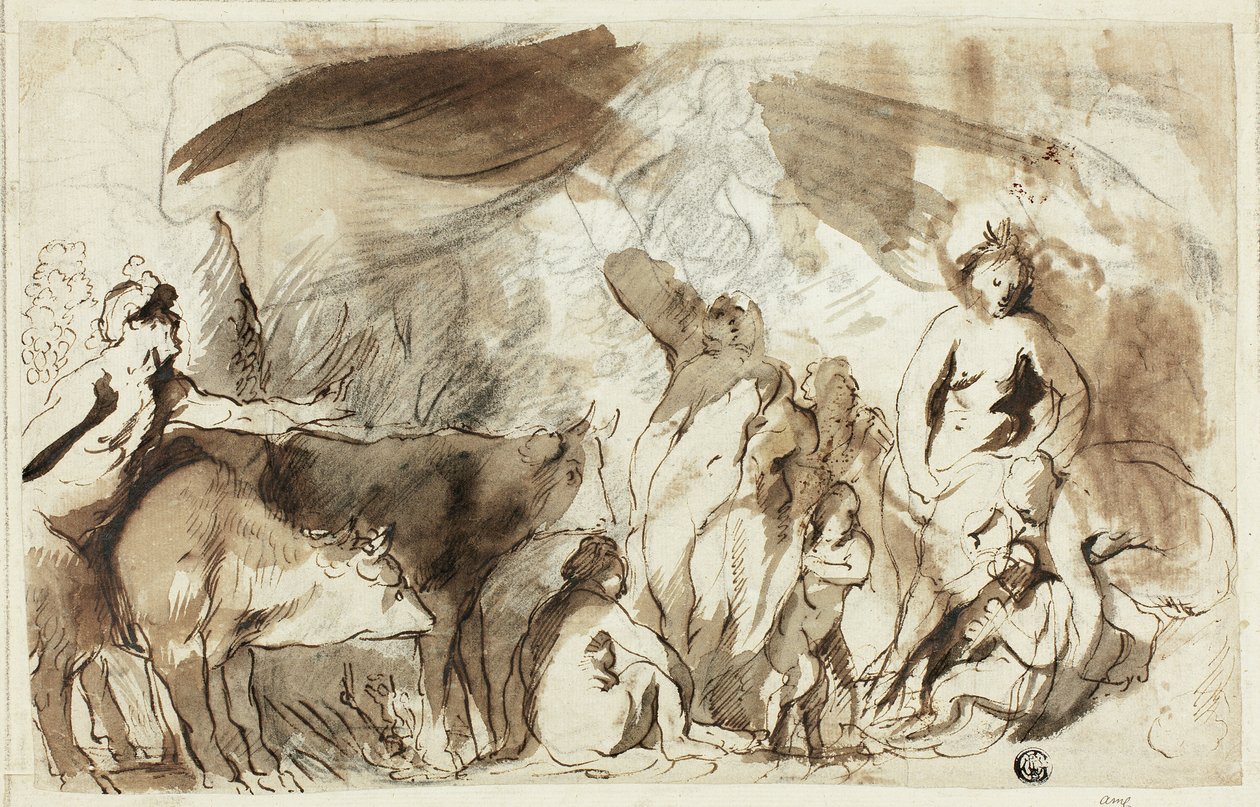 Tanulmány a Sine Bacchus és Cerere Friget Venus számára (recto); Darius családja Sándor előtt (verso) alkotó: Jacob Jordaens