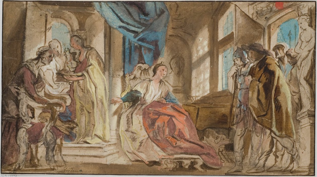 Télemakhosz anyja, Pénelopé elé vezeti Theoklümenoszt alkotó: Jacob Jordaens