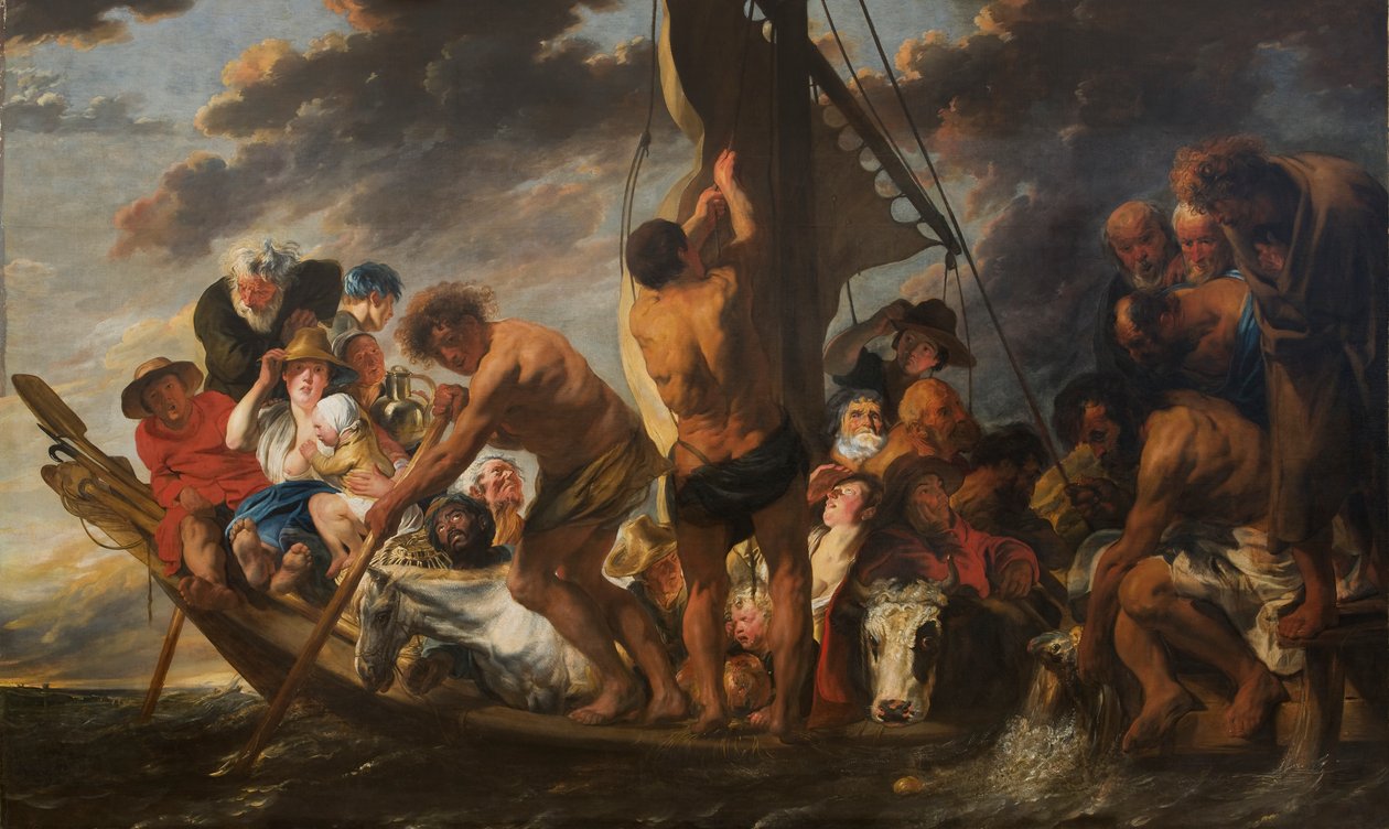 Péter apostol a halak szájában találja meg az adópénzt. Más néven "The Ferry Boat to Antwerpen" c. 1623 (olaj, vászon) alkotó: Jacob Jordaens