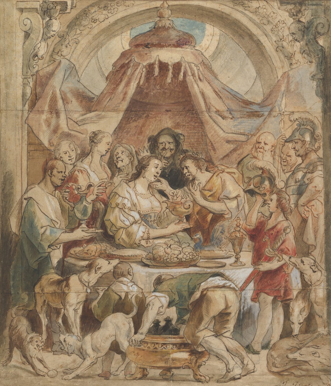 Antal és Kleopátra lakomája, 17. század. alkotó: Jacob Jordaens