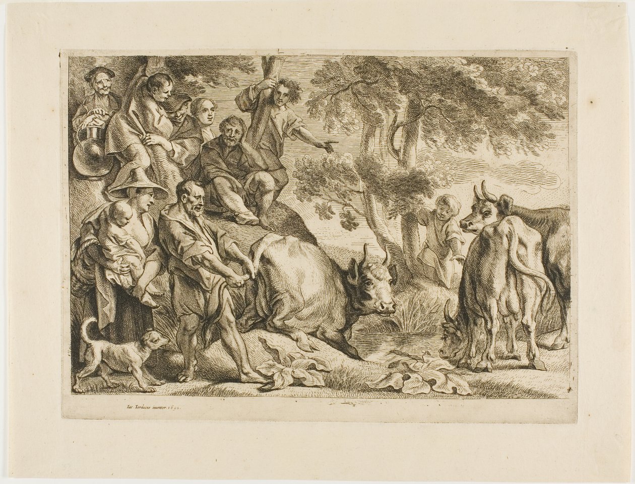 A Mester a farkánál fogva kihúzza a tehenet az árokból alkotó: Jacob Jordaens