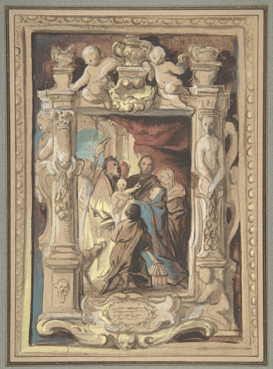 A bemutató a templomban, egy faragott keret tervével, kb. 1630-1635. alkotó: Jacob Jordaens