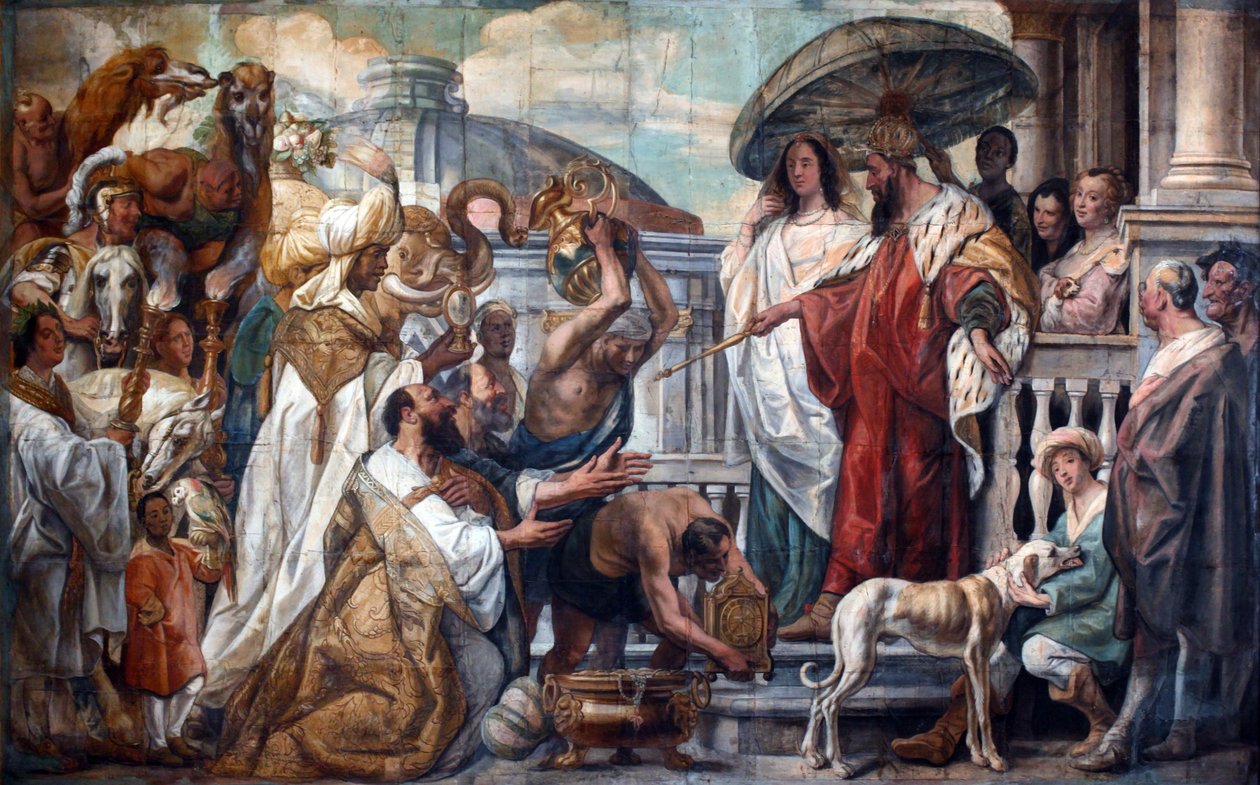 Harun al-Rashid kalifa követei órát ajánlanak Nagy Károlynak, 1660 alkotó: Jacob Jordaens
