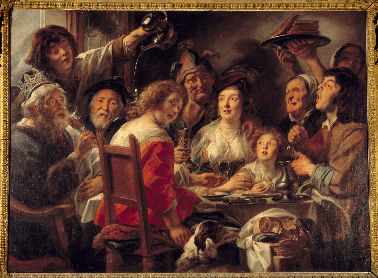 A király iszik, vagy az epifánia lázának húzása Jacob Jordaens (1593-1678) festménye (ec.flam.) 17. század V. 1,52x2,04 m alkotó: Jacob Jordaens