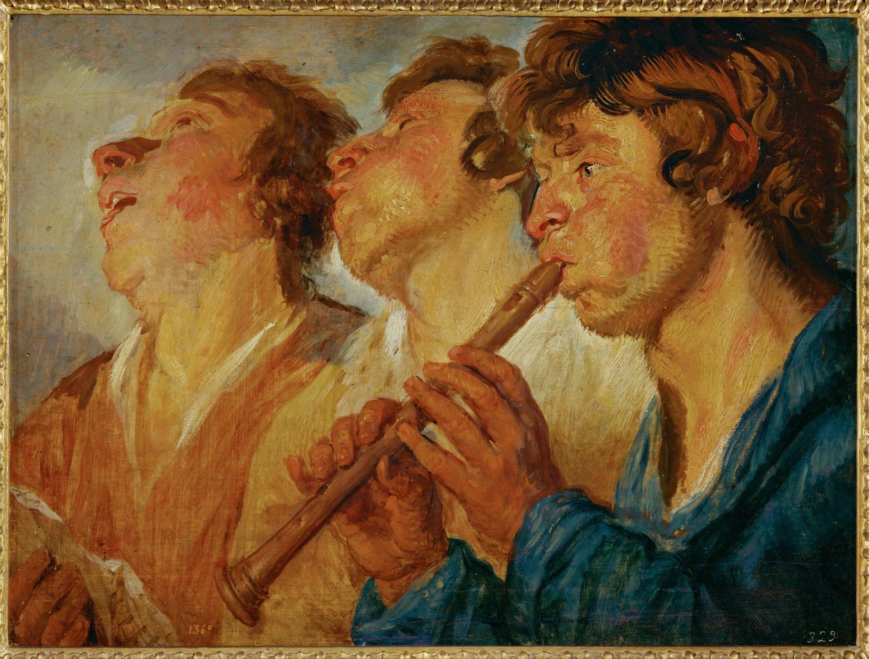 Három vándor zenész, kettő énekel, egy harmadik játszik ... (festmény fára) alkotó: Jacob Jordaens