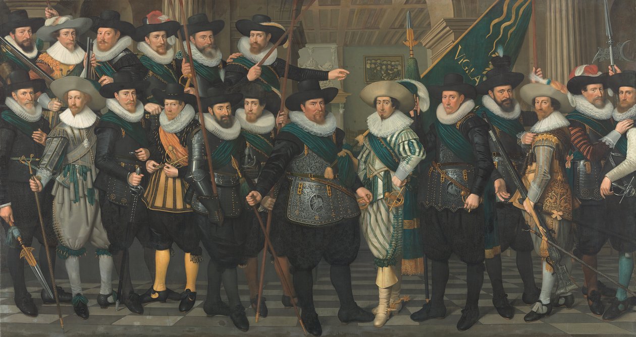 Jacob Pieterszn Hooghkamer százados és Pieter Jacobszn van Rijn hadnagy századának polgárőrei alkotó: Jacob Lyon