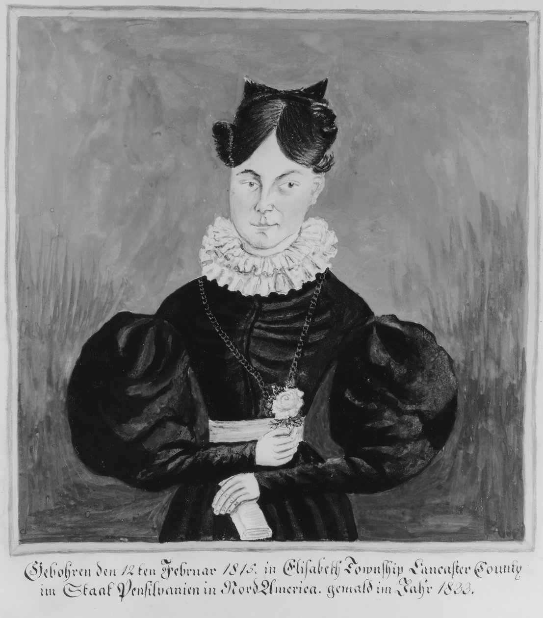 Mahala Wechter portréja és születési anyakönyve, 1833. alkotó: Jacob Maentel