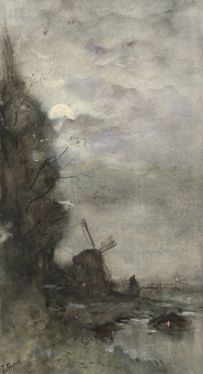 Táj malom a holdfényben alkotó: Jacob Maris