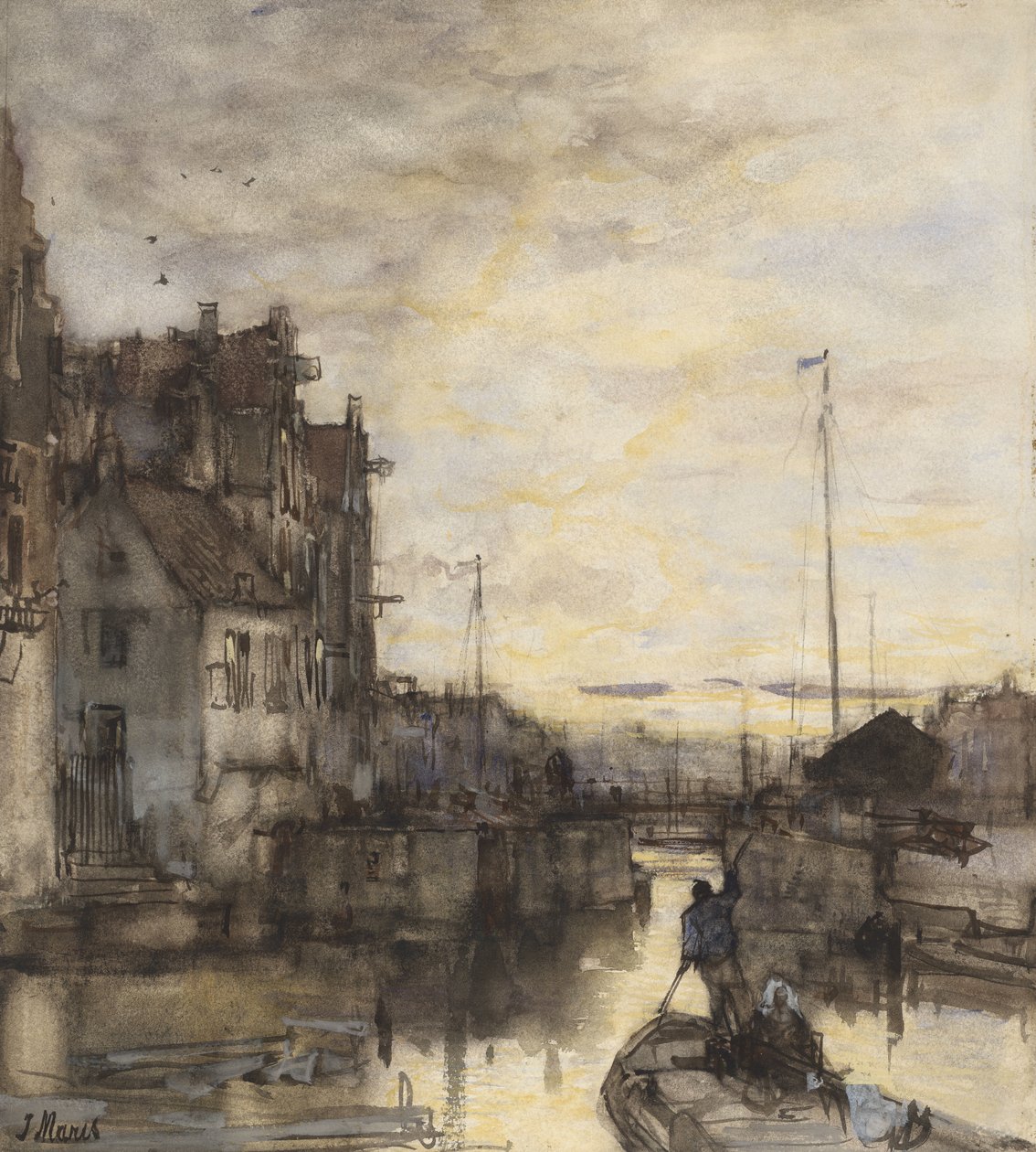 Városkép éjszaka alkotó: Jacob Maris