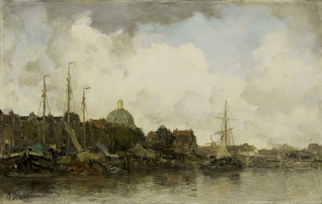 Városkép kupolás templommal alkotó: Jacob Maris