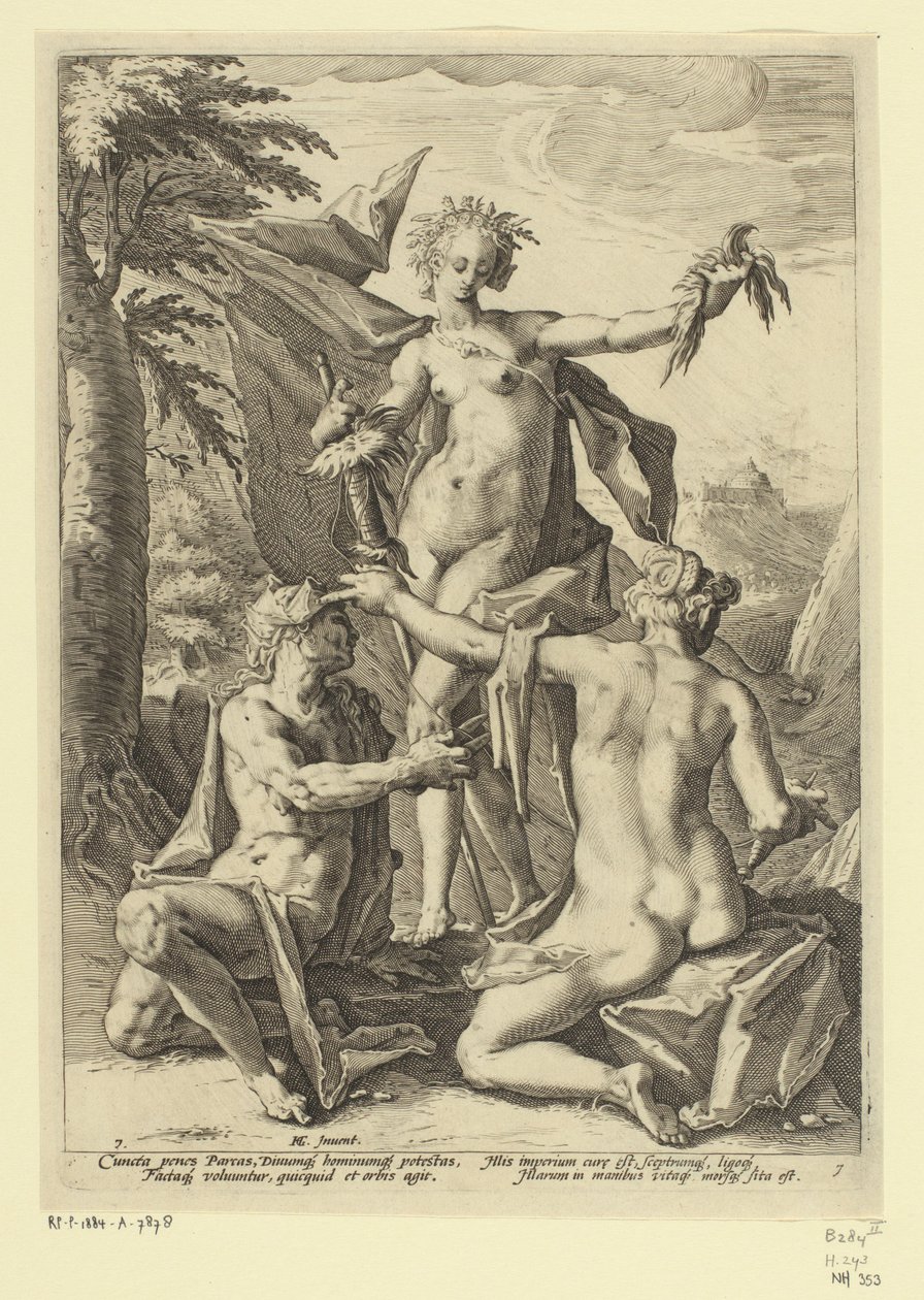 Három sors Mitológiai és allegorikus ábrázolások (sorozat címe) alkotó: Jacob Matham (attributed to)
