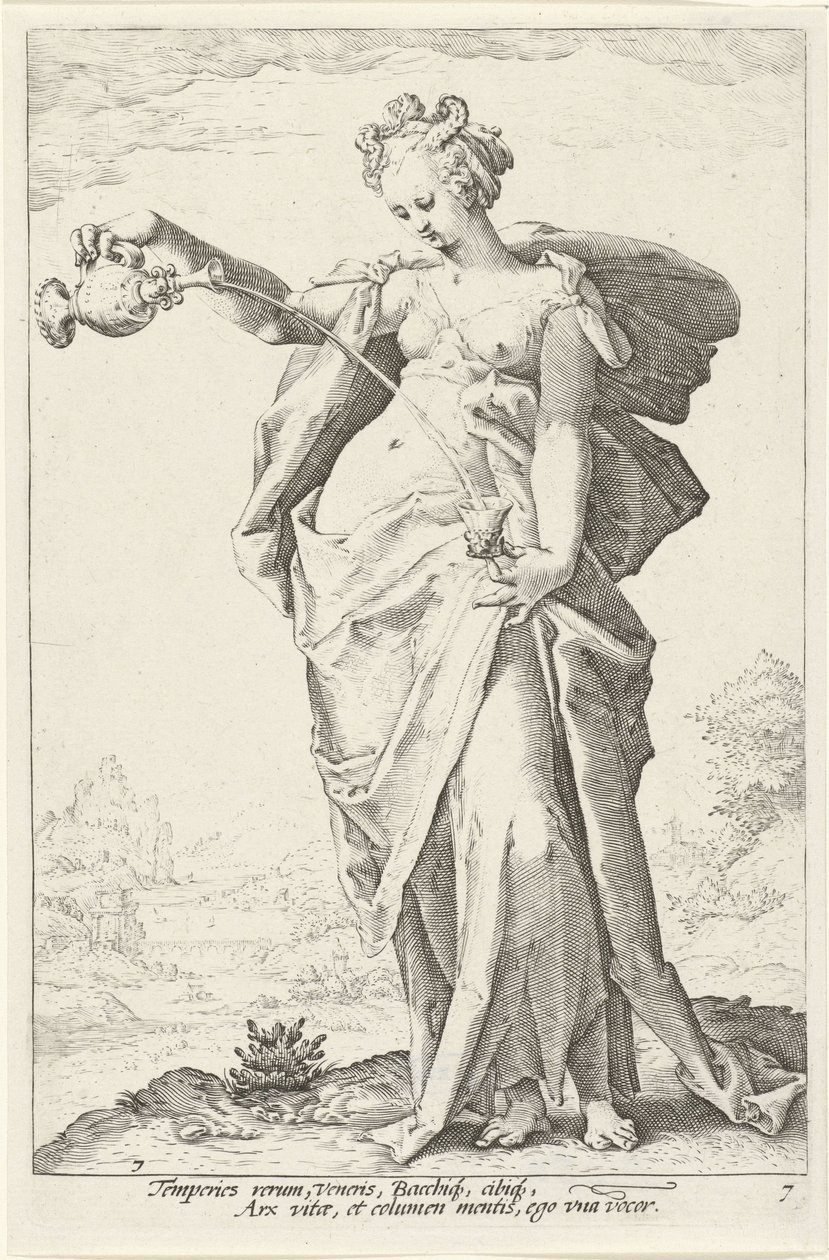 Matigheid (mérséklet) De Deugden (sorozat címe) alkotó: Jacob Matham (attributed to)