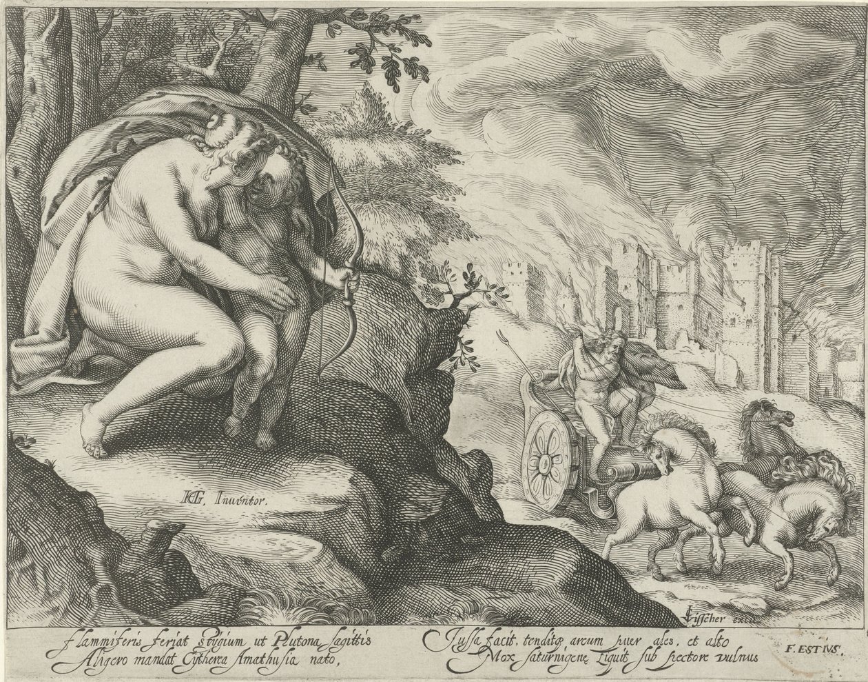 A Vénusz arra biztatja Ámort, hogy lőjön nyilat a Plútóra alkotó: Jacob Matham (attributed to)