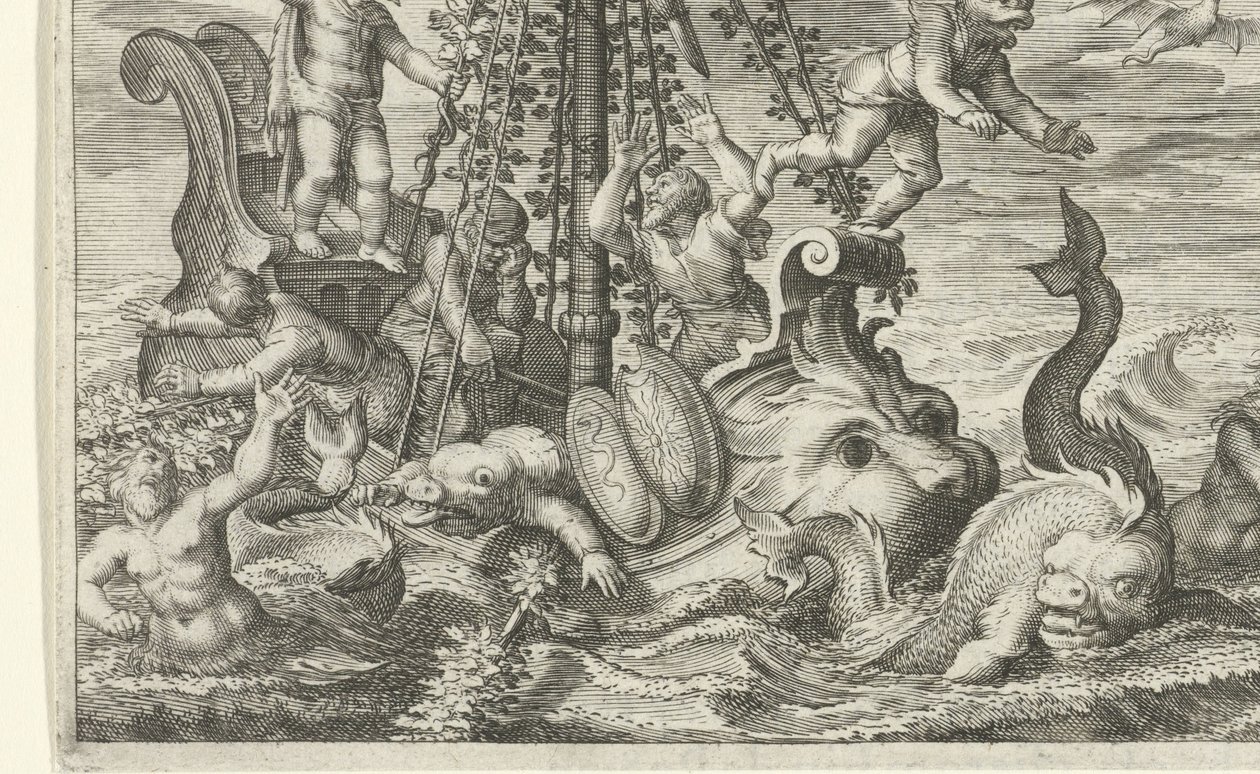Bacchus elrablóit delfinekké változtatja alkotó: Jacob Matham