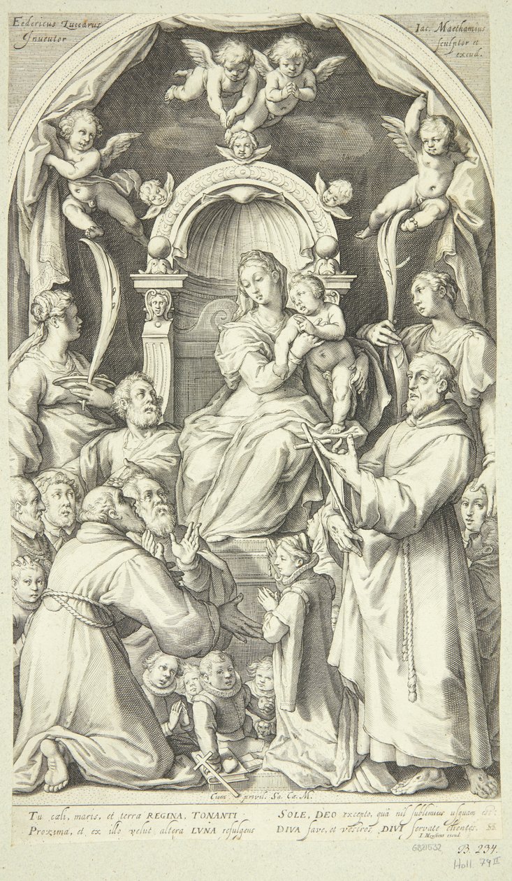 Mária és a Gyermek patrónusokkal és szentekkel (Szent Lucia, Alexandriai Katalin, Assisi Ferenc és a Zuccaro család tagjai) alkotó: Jacob Matham