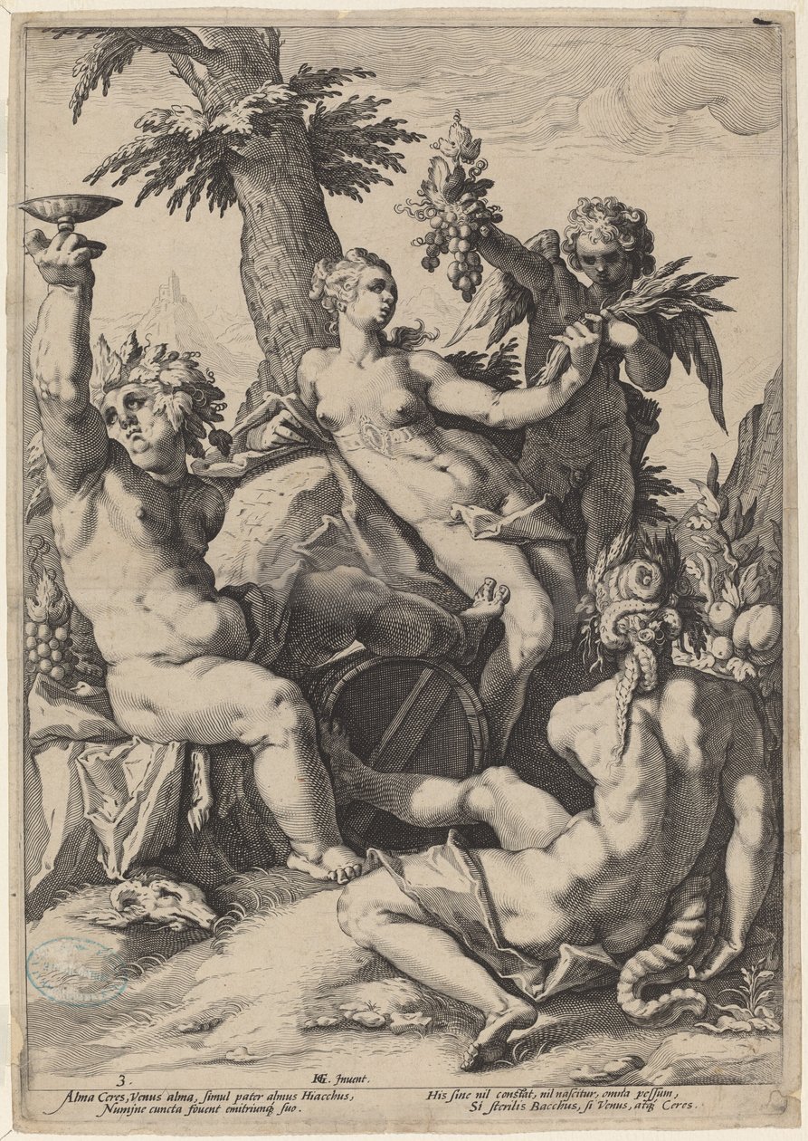 Vénusz szövetsége Bacchusszal és Ceresszel alkotó: Jacob Matham, after Hendrick Goltzius