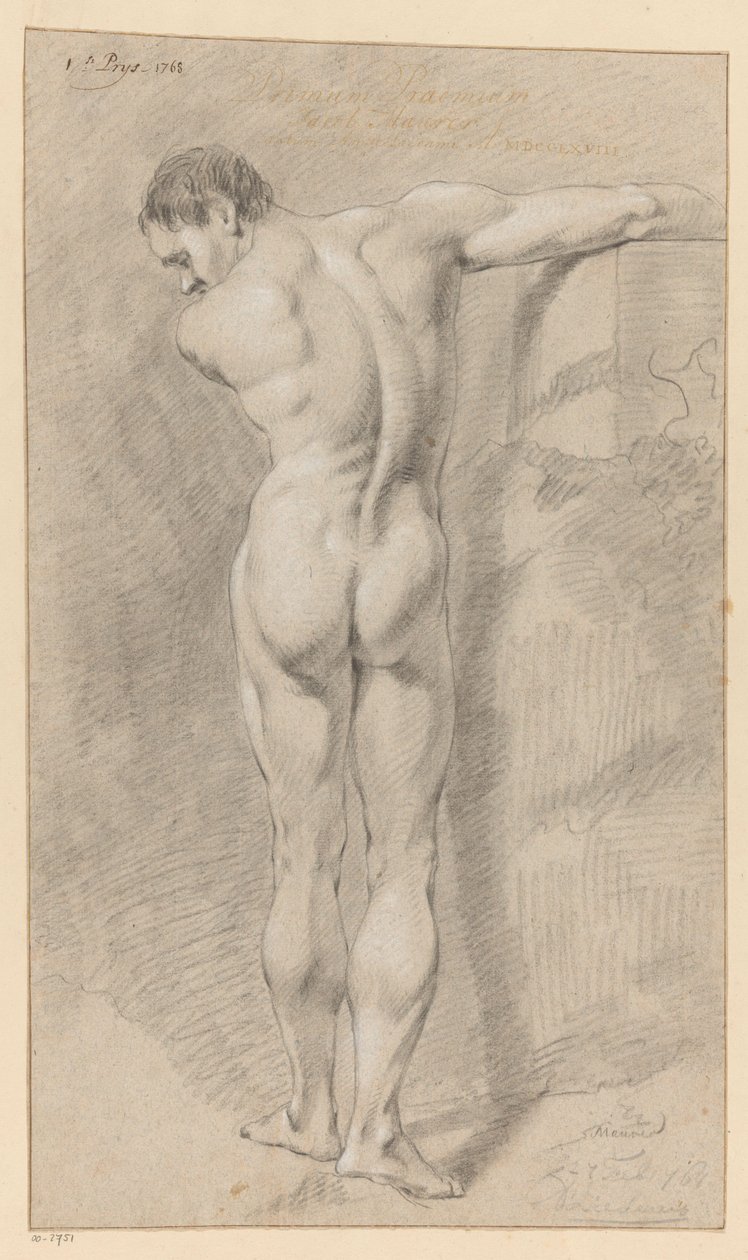 Álló férfi akt, hátulról nézve (1. díj 1768) alkotó: Jacob Maurer