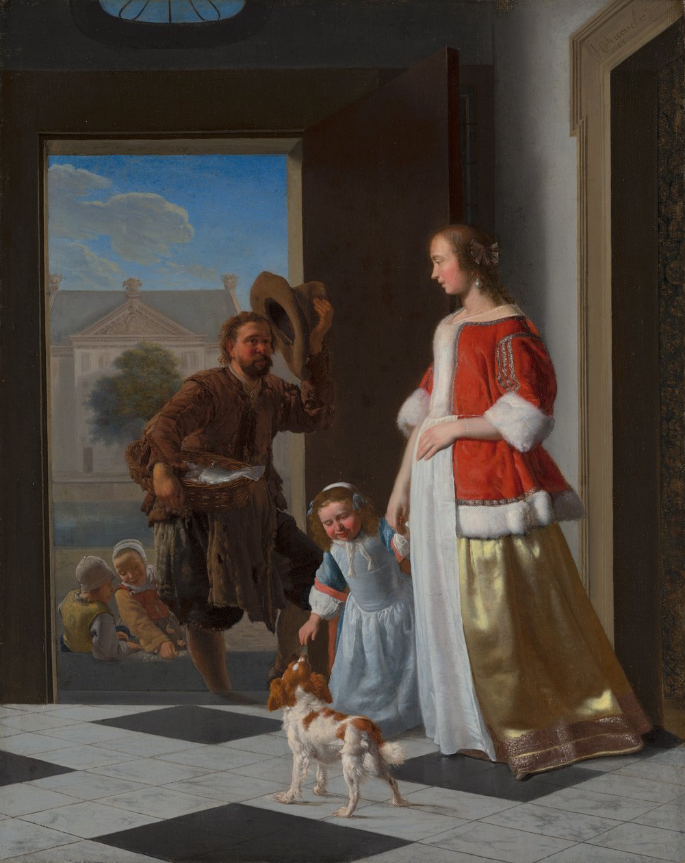Halkereskedő az ajtóban, 1663 (olaj, vászon a táblán) alkotó: Jacob Lucasz Ochtervelt