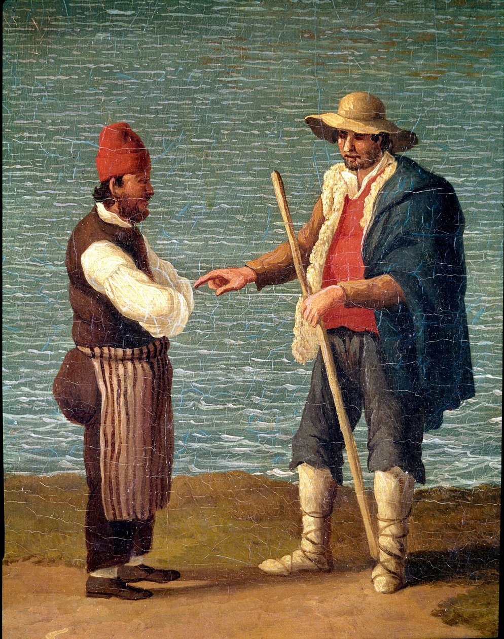 Pásztor és kereskedő Monopoli kikötőjében, Puglia, Olaszország (pásztor és kereskedő Monopoliban) Jacob Philipp Hackert festménye Hackert d