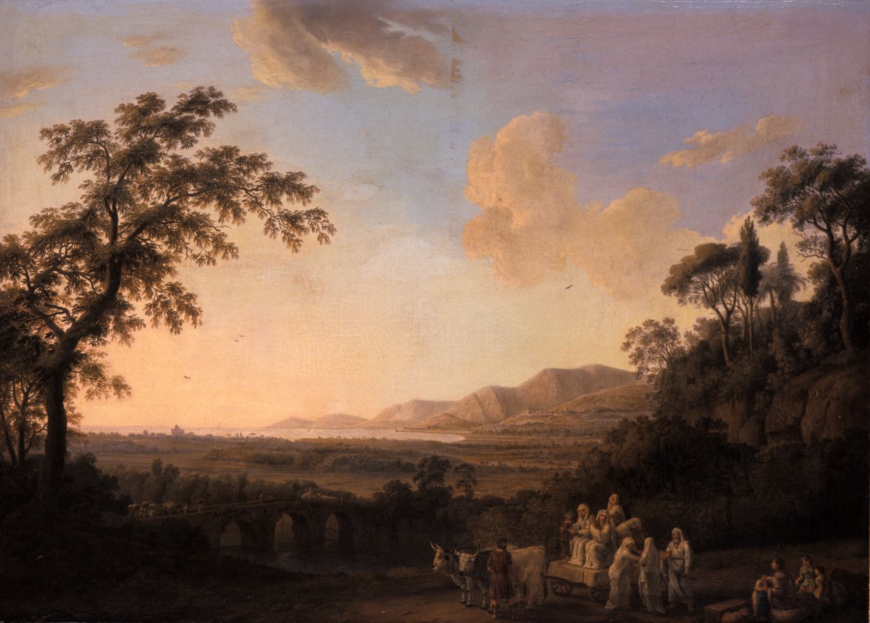 Idilli táj alkonyatkor, 1782 alkotó: Jacob Philippe Hackert