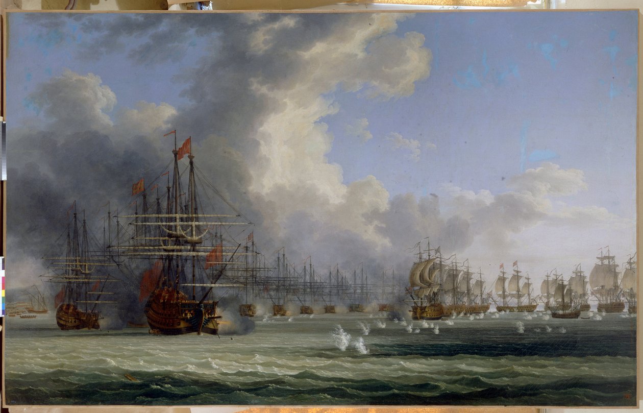 A chesmai csata (Törökország). A harcok kezdete 1770. július 5-én (The Battle of Chesma. Beginning of the Fight on July 5, 1770). Orlov (1769) lázadása és a görög szabadságharc (1821-1829) előfutára után az orosz flotta megharcolta alkotó: Jacob Philippe Hackert