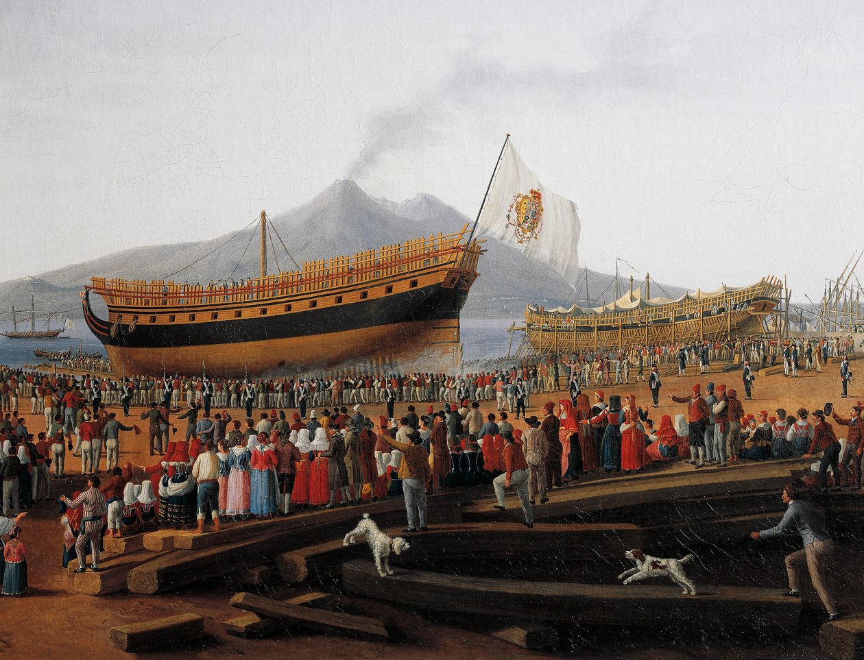 Hajó vízre bocsátása Castellammare di Stabia hajógyárban (olaj, vászon) alkotó: Jacob Philippe Hackert