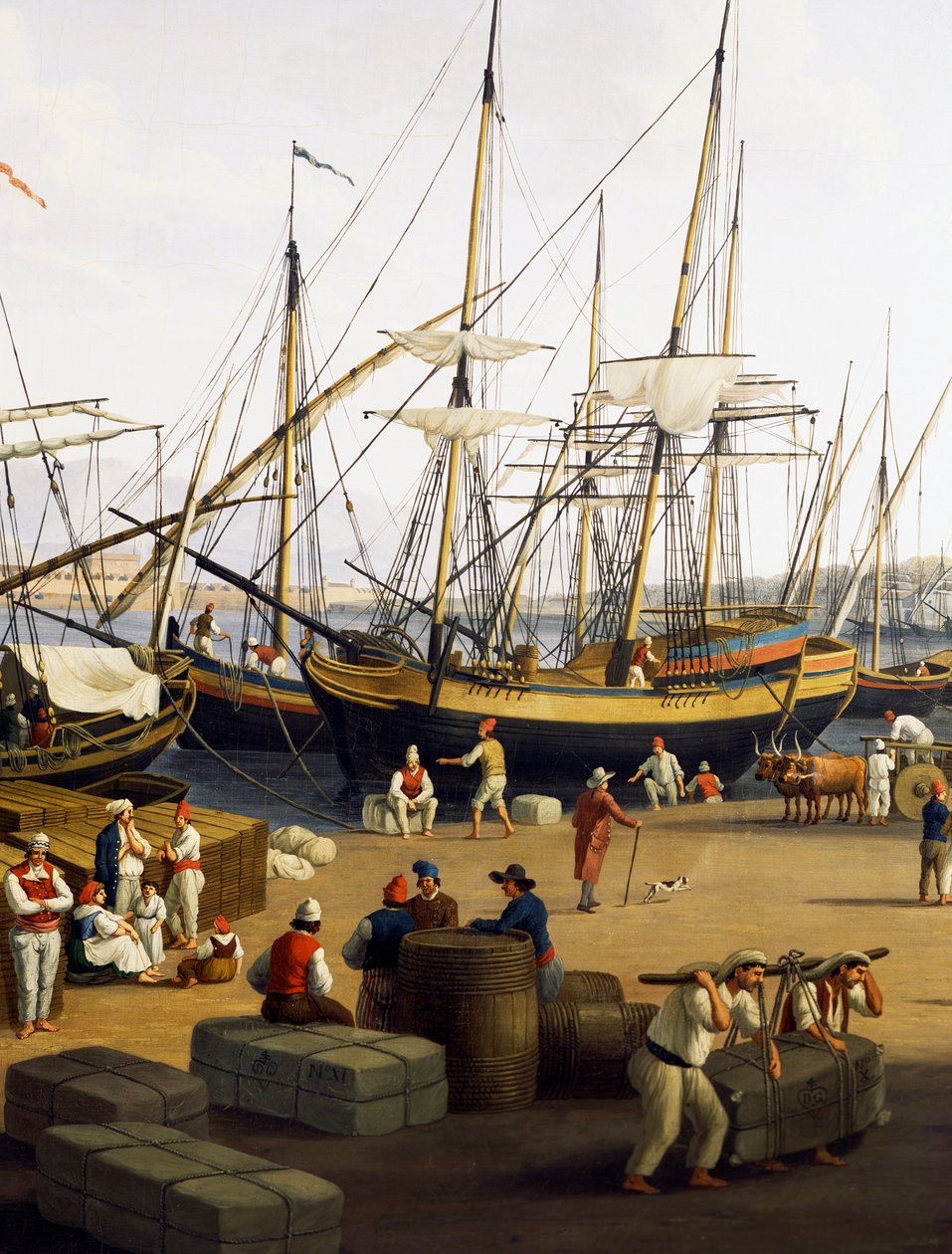 Longshoremen, Messina kikötőjének részlete a Palazzo del Senatoból alkotó: Jacob Philippe Hackert