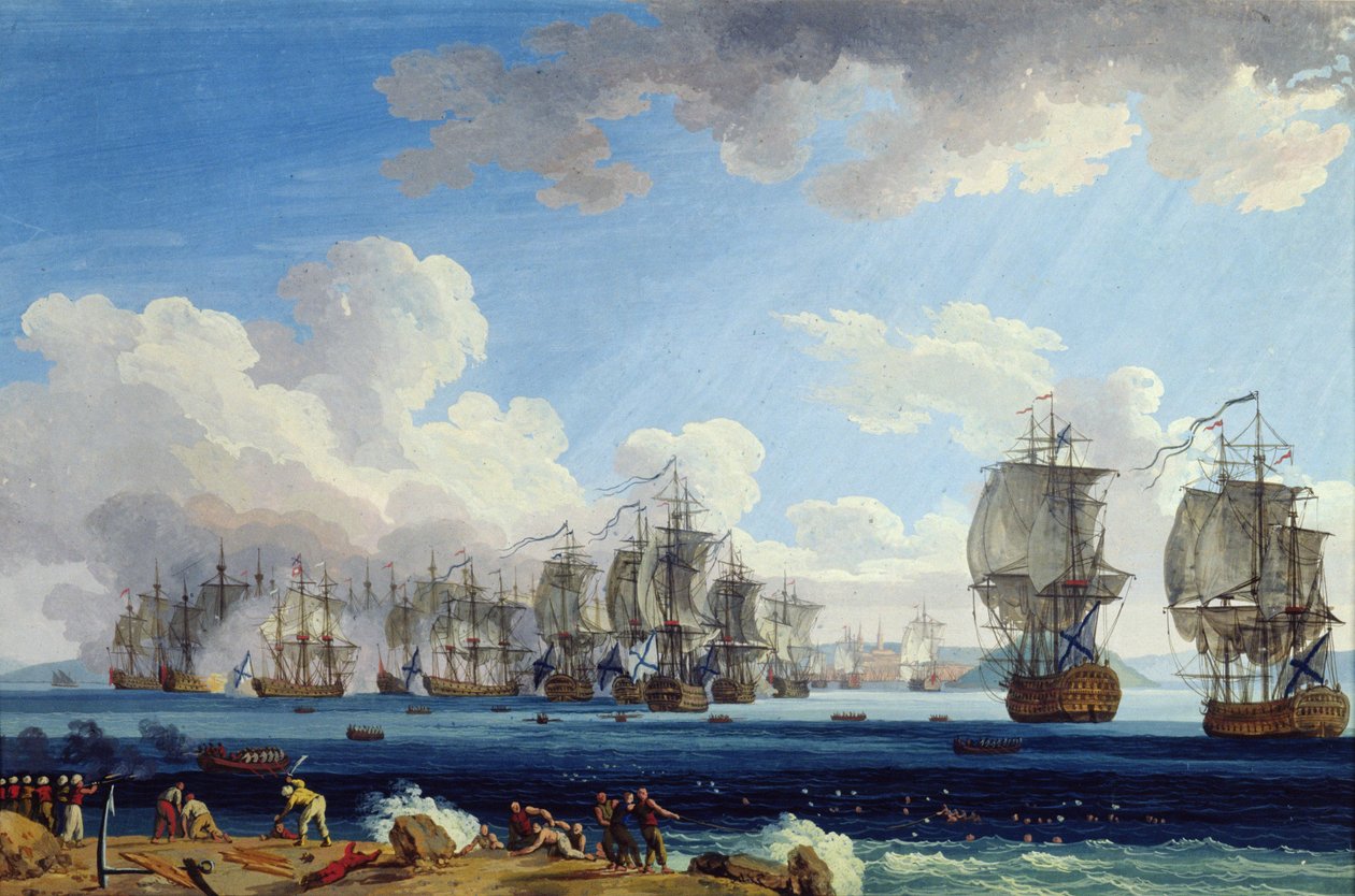 A chesmai csata 1770. július 5-én alkotó: Jacob Philippe Hackert
