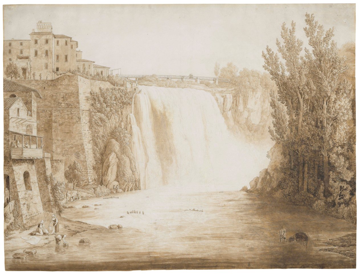 Isola del Liri nagy vízesése, 1793 alkotó: Jacob Philippe Hackert