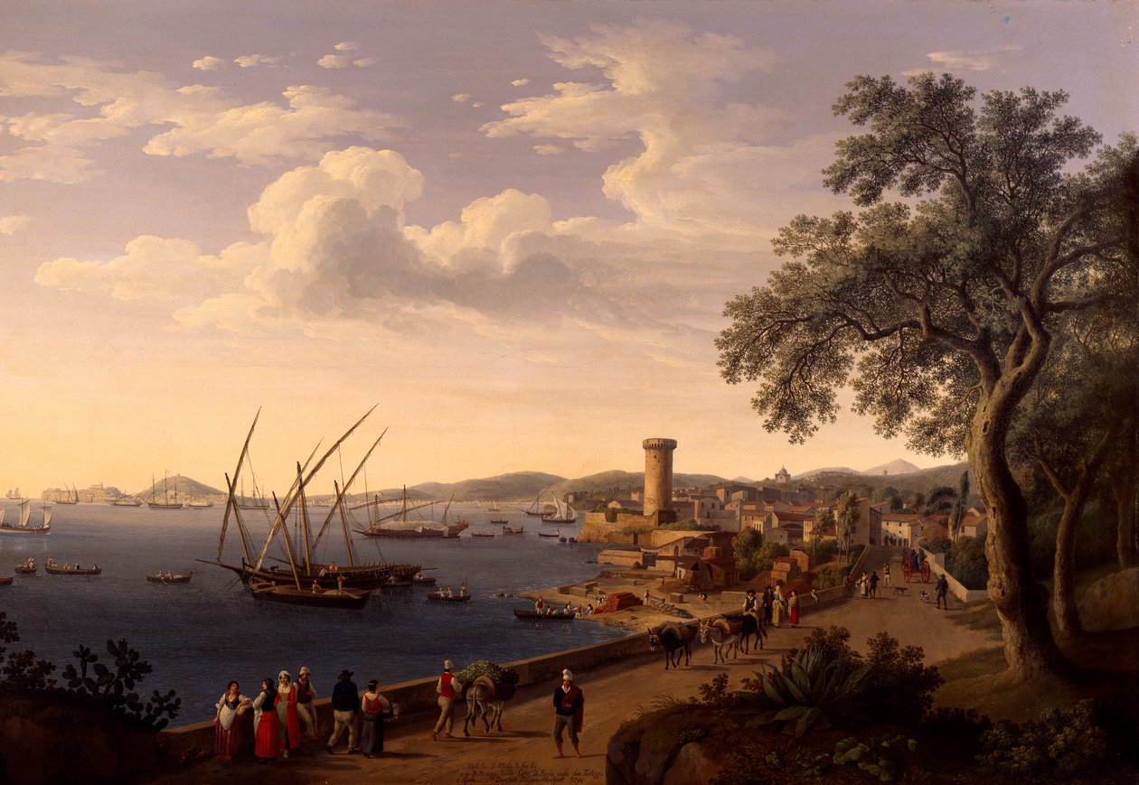Gaeta kikötője, a móló és az erőd, Jacob Philipp Hackert alkotó: Jacob Philippe Hackert