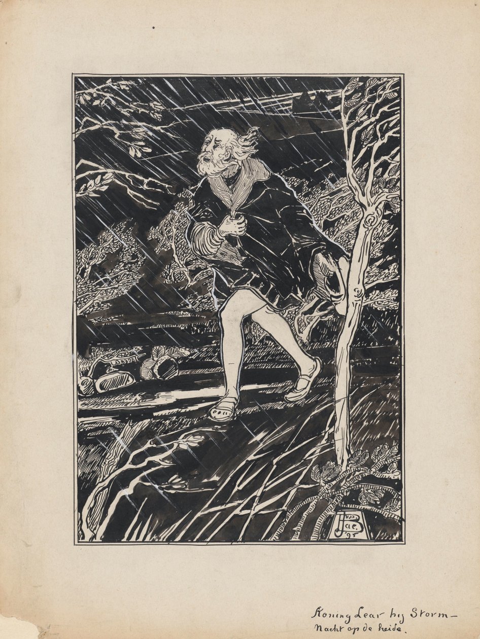 Tervezési illusztráció Shakespeare Lear királyához: Lear király a Heathben viharos éjszakán alkotó: Jacob Pieter van den Bosch